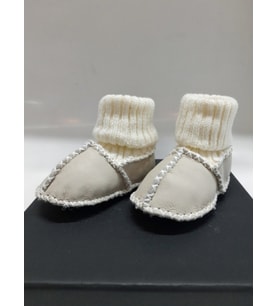 TUĞBİŞ Bebek Unisex Bej Organik Kuzu Derisi İlk Adım Ayakkabısı Panduf Patik - TG3001