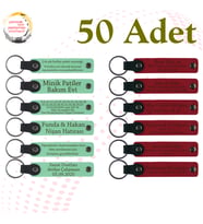 Yeşil & Kırmızı, Kafe Müşterilerine Teşekkür Hediyesi, 50’li Set, İsim Yazılabilen Deri Anahtarlık