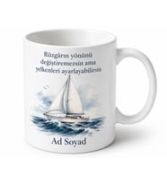 İsimli Yelkenli Desenli Baskılı Kupa Bardak Denizci Hediye Porselen Mug