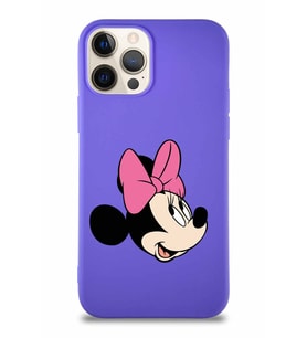 Apple iPhone 12 Pro Soft Premier Kapak Minnie Mouse-A Tasarımlı Silikon Kılıf - Mor (Şeffaf)