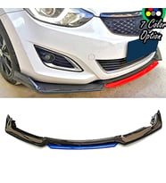 Hyundai Elantra Mavi Renkli Şeritli Dilli Ön Lip 4 Prç Parlak Siyah ABS