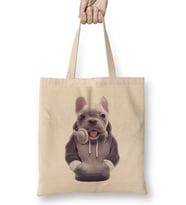 French Bulldog Puppy with Headphones 01 Bez Çanta Uzun Saplı