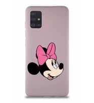 Samsung Galaxy A51 Soft Premier Kapak Minnie Mouse-A Tasarımlı Silikon Kılıf - Pudra (Şeffaf)
