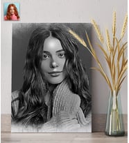 8 Mart Kadınlar Günü Hediyesi Kişiye Özel Sanatsal Portre Tasarımlı Karakalem Ahşap 20*30 cm Tablo