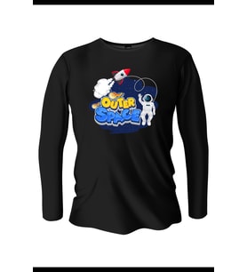 Outer Space Baskılı Uzun Kollu Bisiklet Yaka Erkek Siyah T-Shirt