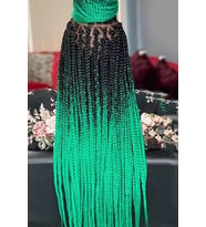 Caş Dekorasyon Yeşil Siyah İki Renk Ombreli Afrika Örgüsü Box Braid Sentetik Saç 60 cm. 100 gr. (Yeşil-Siyah)