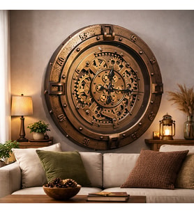 Endüstriyel Metal Çarklı Duvar Saati – Bronz Tonlu Steampunk Mekanik Tasarım