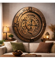 Endüstriyel Metal Çarklı Duvar Saati – Bronz Tonlu Steampunk Mekanik Tasarım