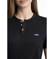 Waffle Dokulu Likralı Henley Yaka Düğmeli Regular Kısa Kollu T-Shirt - Siyah