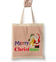 Yılbaşı Yeni Yıl Konseptli Merry Christmas Noel Baba 01 Bez Çanta Uzun Saplı