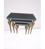 Zigon ILGZ 12386 TOMBUL Model Kayın MDF tabla gold ayak Füme cam Kaplama Elyapım (Siyah)
