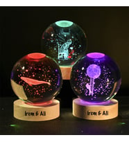 Kişiye Özel Işıklı Ahşap Kaideli 3'lü Cam Küre 8cm*6cm