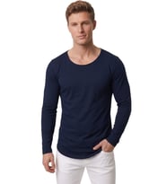 DeepSEA Erkek Beyaz %95 Pamuk Slim Fit Kesik Açık Yaka Likralı Penye Sweatshirt Oval Kesim 2602299