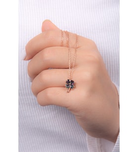 MİSTİK KUVARS( TOPAZ)  TAŞ YONCA 925 AYAR GÜMÜŞ ROSE MİNİMAL KOLYE 