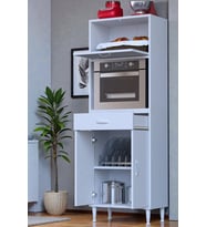 Eliusta Avelin Kapaklı Mini/Midi Fırın Dolabı 55 cm Beyaz Çok Fonksiyonlu 55x163,4x32,5 cm Mutfak Dolabı