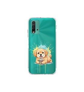 Redmi 9T ile Uyumlu Splash Köpek Tasarımlı Şeffaf Silikon Kılıf