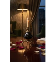 EL YAPIMI MERMER TAŞLI BRONZ DESENLİ MUMLUK (Siyah)