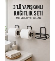 3 Adet Yapışkanlı Rulo Tutucu Siyah Metal Tuvalet Kağıdı Askısı