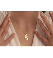 Kişiye Özel 925 Ayar Gümüş Çift Kurt Kolye Çiftlere Özel (Gold)