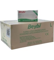 Beybi 1 Koli (20 Paket) L (Large) Beden Pudralı Lateks Beyaz Muayene Eldiveni