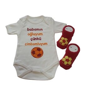 Hoşgeldin Bebek, Yenidoğan Erkek Bebek, Sarı Kırmızı Taraftar Baskılı Badi Aksesuarlı Çorap Hediye Seti (Sarı-Kırmızı)