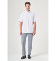 Beyaz-Mavi Düğmeli Yaka Kısa Kol Cepli Comfort Fit Pamuklu Gömlek 1004260183