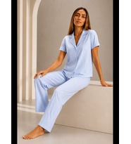 Night Kadın Kısa Kollu Rahat Kalıp Şık Pijama Takımı