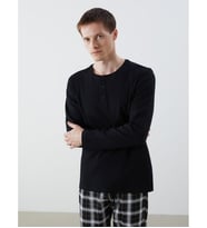 LC WAIKIKI Siyah Bisiklet Yaka Uzun Kollu Erkek Pijama Üst