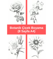 Botanik Çiçek Boyama Sayfaları 1, (8 Adet A4 Boyut).