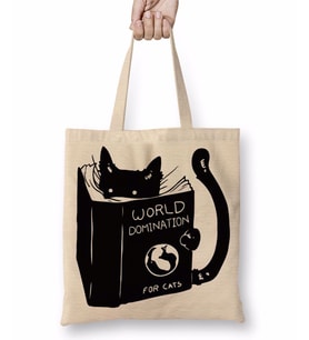 Kitap Okuyan Kedi Cats Bez Çanta Uzun Saplı