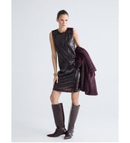 LCW Vision Bordo Bisiklet Yaka Pul Payetli Mini Elbise