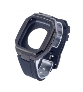 Uray store Apple Watch 44mm KR402 Metal Kasa Silikon Kordon - Siyah