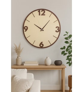 Minimalist Krem Zeminli Kahverengi Detaylı Modern Duvar Saati - Sessiz Mekanizma - 42x42 cm