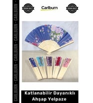 #Yelpaze Doğal Renkli Çiçekli Desenli Hediyelik Dekoratif Katlanabilir Dayanıklı Ahşap Yelpaze