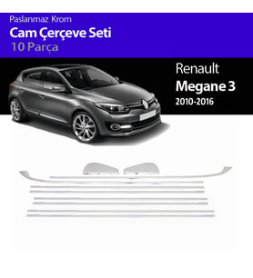 Renault Megane 3 HB Cam Çıtası Komple Set Çerçevesi Kromu Nikelajı