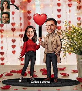 BK Gift Kişiye Özel Sevgili Karikatürlü Ahşap Biblo -9, Fotoğraftan Karikatür, Sevgililer Günü Hediyesi, Ev Hediyesi
