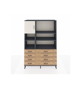 Hyperion Dolap 7 Raflı 8 Çekmeceli Tek Kapaklı  132x44x195 Antrasit-Aytaşı/Çam