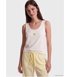 LCW DREAM Ekru U Yaka Nakışlı Kadın Pijama Üstü
