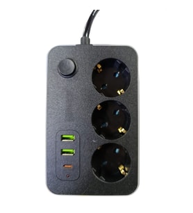 3 lü Akım Korumalı 2 Adet USB 1 Adet Type-C Girişli Priz 3414
