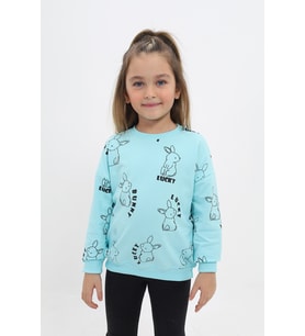 Toontoy Kız Çocuk Baskılı Sweatshirt (Su Yeşili)