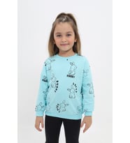 Toontoy Kız Çocuk Baskılı Sweatshirt (Su Yeşili)