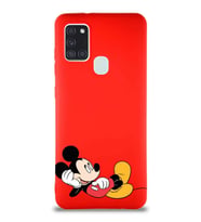 Samsung Galaxy A21S Soft Premier Kapak Mickey Mouse-F Tasarımlı Silikon Kılıf - Kırmızı (Şeffaf)