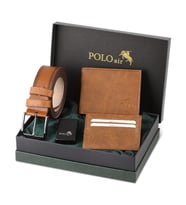 Polo Air Kemer Cüzdan Kartlık Benzinli Çakmak Hediyelik Kutusunda CM-09 (Taba)
