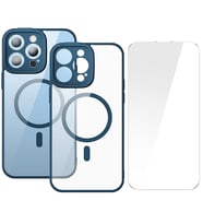 Baseus Frame Series iPhone 14 Pro 6.1 Kamera Koruyuculu Magsafe Kılıf + Tempered Ekran Koruyucu Set (Mavi)
