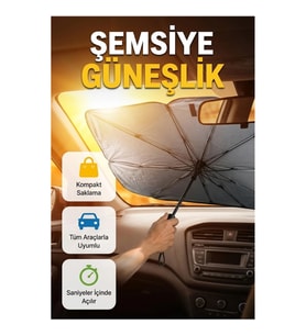 Şemsiye Tipi Katlanabilir Oto Güneşliği UPE Alaşımlı 125x65 cm Araç Ön Cam Koruyucu