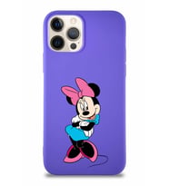 Apple iPhone 12 Pro Soft Premier Kapak Minnie Mouse-D Tasarımlı Silikon Kılıf - Mor (Şeffaf)