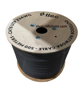 Ttec KBL-CAT6-23CCA/OUT500 500 Metre Dış Mekan Cat6 Kablo PVC+PE Çift Katmanlı Dış Ortam Cat6 Siyah