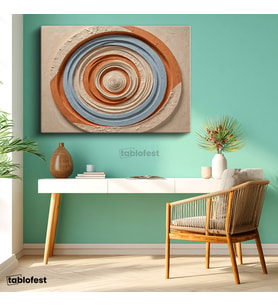 Yatay Kanvas Tablo Kabartma Görünümlü Spiral Halka Soyut Tablo Ev Ofis Duvar Dekoru