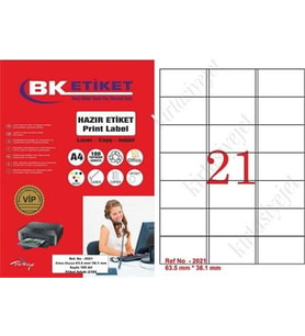 A1 Etiket Lazer Etiket tw-2021 100 A4 Sayfa Laser Etiket 63.5 x 38.1 mm Boyutunda 1 A4 Sayfada 21 Etiket