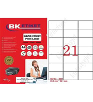A1 Etiket Lazer Etiket tw-2021 100 A4 Sayfa Laser Etiket 63.5 x 38.1 mm Boyutunda 1 A4 Sayfada 21 Etiket